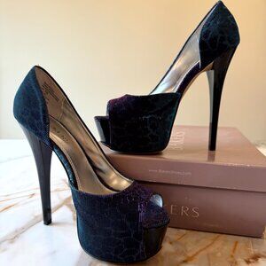 Bakers Nightlife Platform Heels Size 7 Iridescent Purple Teal Leopard Peep Toe